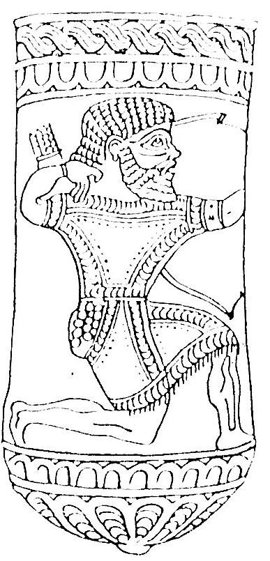 مرد مادی در حال تیراندازی- برگرفته از کتاب پوشاک ایرانیان از 14 قرن پیش تا آغاز اسلام- جلیل ضیا پور (1349)
